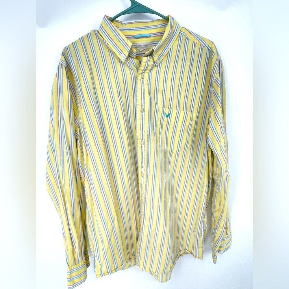 American eagle outfitters size large button down yellow and white strips